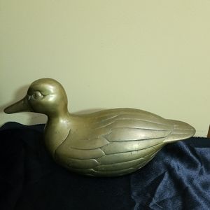 Vtg Brass Duck Mallard 11” Long 5” Wide Patina Decoy